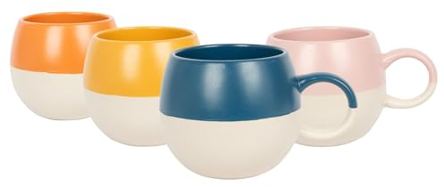 Nicola Spring Stoneware Mugs - 340ml - 4-Colours - Pack of 4 - Sphere Glazed Ceramic Coloured Mugs Kitchen Stoneware Latte Tea Cups Latte Colourful Coffee Cups for Tea, Hot Chocolate, Coffee