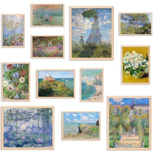 KBKBART Claude Monet Eclectic Wall Art, Monet Prints for Wall Decor, Eclectic Home Decor Canvas Impressionist Painting, Monet Water Lilies Exhibition Poster for Room Aesthetic, Classic Monet Gallery Art Prints Maximalist Decor - UNFRAMED