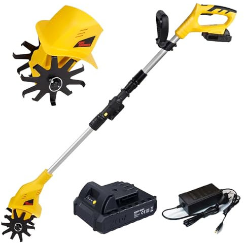 Petit motoculteur électrique, motoculteur de jardin, cultivateur électrique sans fil 20 V avec batterie au lithium rechargeable et chargeur, motoculteur portable pour jardins, parcelles de légumes