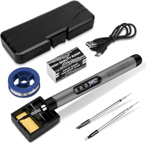 KKMOL Akku Lötkolben Set, USB Wiederaufladbar Lötkolben mit LCD, Temperatur Einstellbare 330 ℃-420 ℃, 3 Lötspitzen, Lötdraht, Lötpaste, Professionelles Sicheres Komplettes Lötkolben-grau