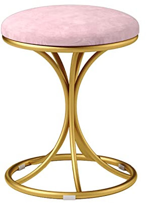 Osmanischer Schminkhocker, Fußstütze aus Samt, rund, modern gepolstert, Schminkstuhl, Frisierstuhl mit goldenem, vasenförmigem Hockerbein, Kleiner Fußhocker, Pink