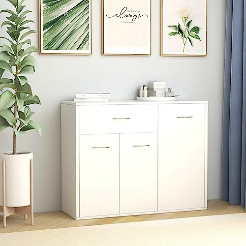 Tino Tech 88x30x70 cm Sideboard mit Schublade Beistellschrank mit Tür Flurmöbel Esszimmermöbel Schubladenschrank Highboard Schlafzimmermöbel Aufbewahrungsschrank Holzwerkstoff Weiß
