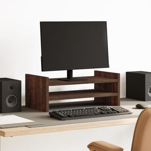 Homgoday Monitorständer Bildschirmerhöhung für Schreibtisch PC-Bildschirmständer Computerständer Laptopständer DruckerständerEichen-Optik 50x27x20 cm Holzwerkstoff