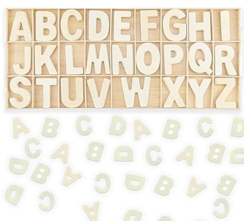 130 Stück (5 Sätze) Holzbuchstaben Set Lagerung in Tablett | Großbuchstaben A-Z ,Wooden Alphabet,Buchstaben zum Basteln für Kunsthandwerk DIY Hochzeitsfeier Home Decoration Displays