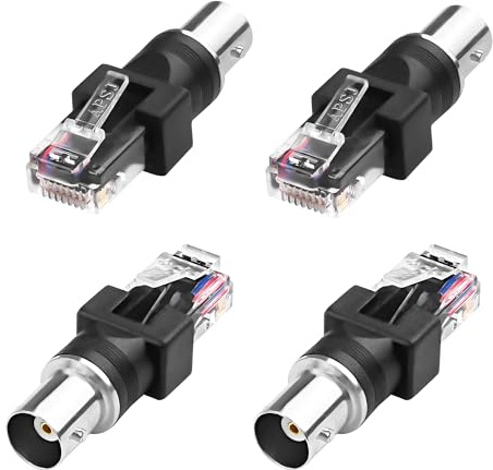 MEIRIYFA BNC zu RJ45 Ethernet Adapter, 4er Pack, Schwarz, 50 Ohm, 1 cm Länge, für Computer Peripheriegeräte und Netzwerkwartung