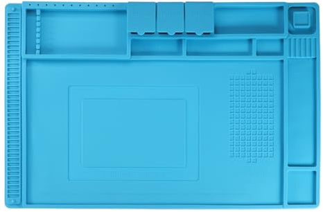 sourcing map Soldering Mat 17.7x11.8 Silicone Magnetic Soldering Mat Heat Resistant Electronics Work Mat for BGA Soldering Gun Workbench Cellphone Computer Electronics Repair, Blue
