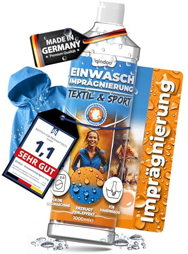 Zum Einwaschen I Imprägnierwaschmittel Qindoo Textil I Imprägnier Waschmittel für Textilien, Sport, Outdoor-Bekleidung, per Handwäsche oder Waschmaschine, Made in Germany (1 Liter)