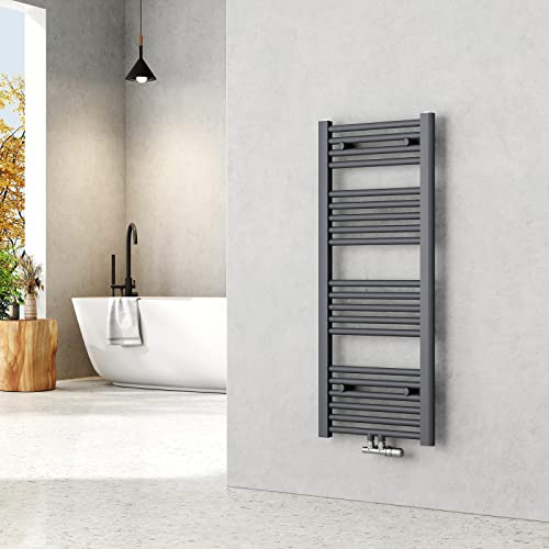 EMKE Handtuchheizkörper 1000x400 mm - Gerade Badheizkörper mit Mittelanschluss, Effizienter Handtuchwärmer Handtuchtrockner Heizkörper für Bad, Anthrazit, 356W