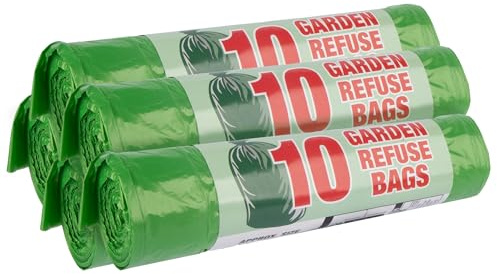 50 Heavy Duty Garden Sacks - 45L for Each Bag, Recyclable Refuse, Leak Resistant & Eco-Friendly, Durable Garden Waste Disposal for Household & Commercial Use, Bin Liners, Dustbin, DIY (5 Pack)