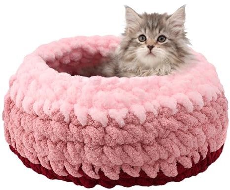 BUMUBI Handwoven Soft Cat Cave Bed, Indoor Cat Beds with Washable Round Nest, Kitten House & Cat Furniture, Cloud Pink