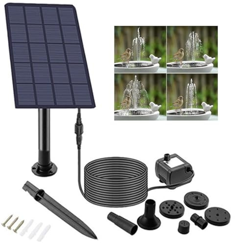 Solar Fountain for Bird Bath, 2.5W Solar Powered Water Pump Solar Powered Bird Bath Fountain Water Features with 4 Nozzles & 3M Power Cord, for Small Pond, Fountain, BirdBath, Garden (2.5W)