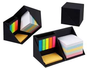 Haftnotizen Set, Schreibtisch-Organizer Set, Multifunktionale Organisation mit Stifthalter und Aufbewahrungskörben, für Zuhause und Büro, Klebezettel, Sticky Notes, Page Marker Geschenk, Schwarz