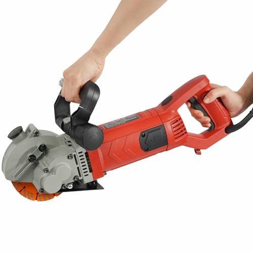 PPLDABNK Rainureuse Murale - Profondeur Réglable De 0 À 41 Mm Et Poignée Rotative À 180°, Rainurage À 90°, avec Pompe À Eau Et Tuyau De 5 M, Lame Diamantée 5 X 133 Mm Incluse,Red