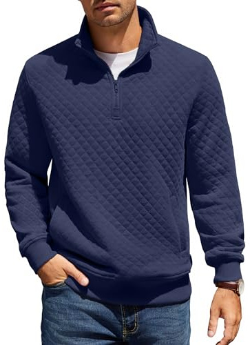 COOFANDY Sweatshirts for Men Quarter Zip Sweatshirt Regular Fit Winter Sweater Polo Long Sleeve T-shirt Top Quarter-Zip Pullover with Pocket Navy Blue XL