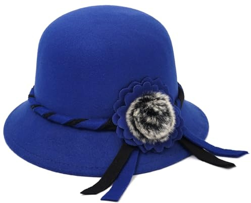 BAOKELAN Damenhut aus Filz, Blumenmuster, Fedora, Vintage-Stil, blau, Einheitsgröße