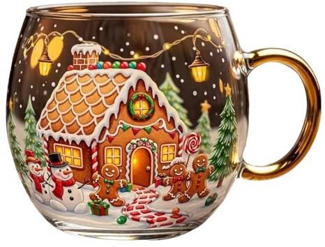 Aufquwk Mugs de Café de Noël,Tasse Verre Transparent Décorée pour Noël | Verres À Boisson 300ml Pour Maison Cuisine Saisonnière Vin Eau Chocolat Chaud Boissons Fraîches Latte