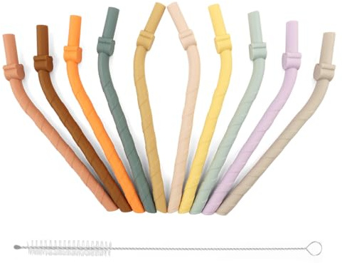 10 Piezas de Pajitas de Silicona y Cepillo de Limpieza, Pajitas Reutilizables Niños sin BPA, para Café, Bebidas, Fiestas