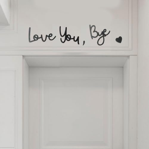 Love You Bye Above Door Sign, Black Wooden Love You Bye Sign with 10 Double-Side Sticky Dots, Wall Decoration for Valentines Decorations