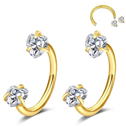 D.Bella 2 Stück Hufeisen Nasenringe Septum Ring 316L Edelstahl CZ Stecker für Lippe Labret Augenbraue Helix Daith Piercing Schmuck für Frauen Männer