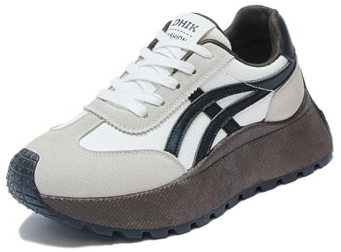 Trcloltc Dammode Chunky plattform sneakers söta, nät bomullsfoder, minnesskum innersula, 4 cm klack, flerfärgad, 861beige svart, 40 EU