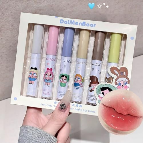 Sitovely 6 st läppglans-kollektionen, smink, gelé glänsande spegel, läppstift, fuktgivande tonat läppbalsam, livlig färg, glansig läppmakeup för flickor, flytande läppstift lyser upp plumpande