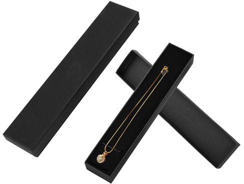 2PCS Bracelet Gift Box, Black Long Necklace Case, Jewellery Gift Box Presentation Case 4 x 21 x 2.3cm, Kraft Paper Packaging with Elastic Band for Watches Earrings Valentine’s Day Birthday Gifts