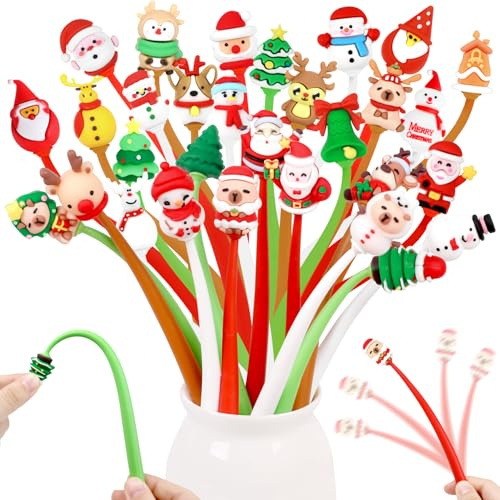 SULOLI 30 Pezzi Penne Natale,Divertenti Penne Gel Colorati | Gadget Cute Kawaii Regalini Fine Festa Compleanno Natalizi