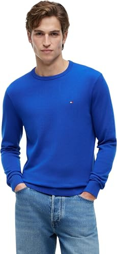 Tommy Hilfiger Essential Ssnl Mw0Mw39999 - Suéter de algodón con Cuello Redondo para Hombre, Color Azul (Azul Real), Talla M