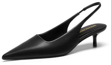 DREAM PAIRS Women's Kitten Heels Slingback Low Closed Toe Comfortable Pumps Pointed Toe Wedding Party Elegant Dress Shoes,Size 8.5,Black-Pu,SDPU25093W
