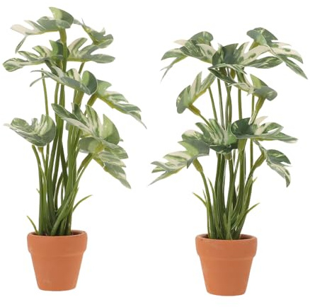 Milisten Lot de 2 Plantes Miniatures artificielles pour Maison de poupée, Monstera, Tortue, bonsaï, réaliste, Fausses Plantes Tropicales en Pot, Mini arbustes Verts pour Aquarium, Festival, fête