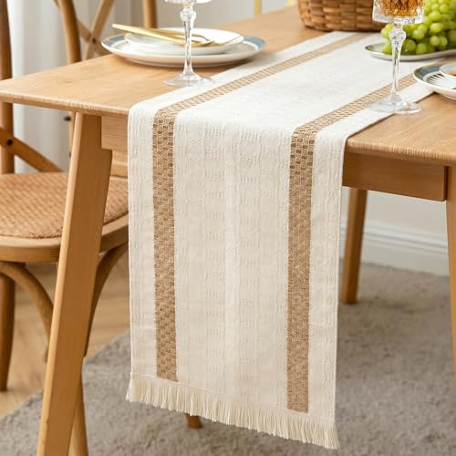 Table Runners, 30×180cm Boho Hand Woven Cotton Tassels Table Cover