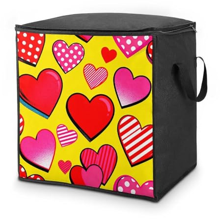 Endless Hearts Storage Bag Storage Boxes with Sturdy Zippered Fashion Breathable Quilt Storage Bags Closet Organizer with Carry Handles for Blanket Pillow Bedding