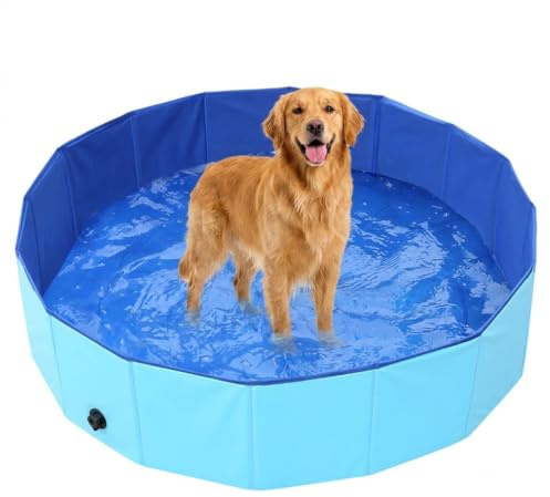 Fiyard Foldable Dog Pool, Heavy Duty PVC Pet Bath Tub with Drain Valve, Portable Paddling Pool for Dogs Cats and Kids, Outdoor Washing Station for Summer Garden(160 * 30cm)