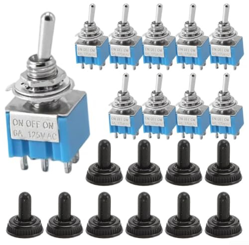 Set di 10 interruttori a bilanciere compatti a 6 pin per mini interruttori a levetta ON/ON e ON/OFF/ON, struttura in metallo per pannelli di controllo auto e barche (6 pin on/off/on)