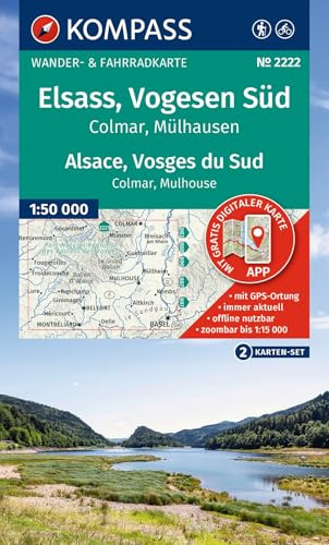 KOMPASS Wanderkarten-Set 2222 Elsass, Vogesen Süd / Alsace, Vosges du Sud, Colmar, Mülhausen / Mulhouse (2 Karten) 1:50.000: Wander- und Fahrradkarte ... in der KOMPASS-App. Wander-& Radwege.