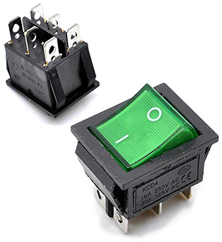 Oiyagai 10 Stück KCD4 Grünes Licht 6-Pin AC 250V 10A 125V 16A 2-Position DPDT Boot Wippschalter für Auto, Motorrad