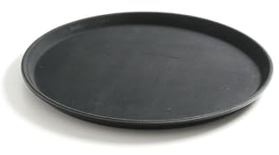 HENDI Serviertablett, rund, Rutschfester Gummibeschichtung, Schock- und bruchfest, flachem Rand, Gastro Tablett, Tablett, ø280x(H) 20mm, Polypropylen, Schwarz