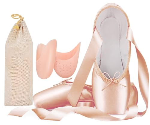 Professionelle Ballett Tanzschuhe für Erwachsene Damen und Kinder, Einschließlich Silikon Zehenpads und Stoffbeutel Rosa 39