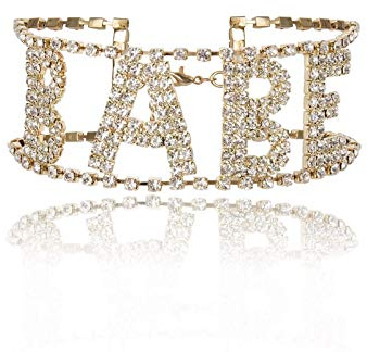 AMDXD Vergoldet Damen Halskette Buchstaben Babe Choker Anhänger Halsband Kropfband mit Zirkonia Gold 30CM