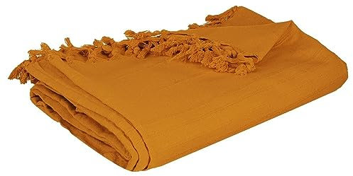 Atmosphera - Jeté de lit en Coton - Jaune Moutarde 160x220 cm