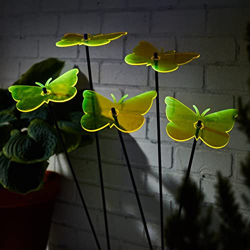 SunCatcher Garden Decor 5 leuchtende Sonnenfänger Garten Stecker, 75cm große Schmetterling Dekoration für Balkon, Terrasse oder Geschenk, Farbe:gelb