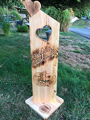 Holz Deko Schild geflammt Herzlich Willkommen Halloween NR21