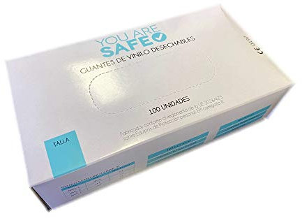 Guantes desechables de vinilo (100 unidades, sin látex), color blanco y transparente