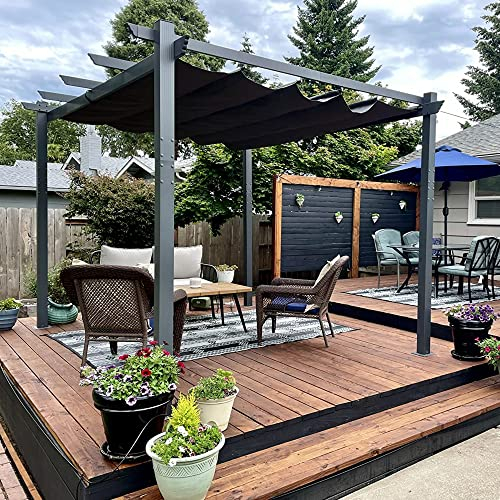 PURPLE LEAF Pergola 3 x 3 m Wasserdicht Stabil Winterfest, Aluminium Gartenpavillon mit Wetterfestes Schiebedach, UV-Schutz, für Terrasse, Garten, Grau