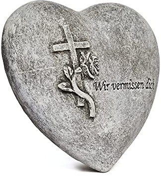 stoneandstyle Grabschmuck, Grabstein Herz Wir vermissen Dich, massiver Steinguss, frostfest bis -30°C