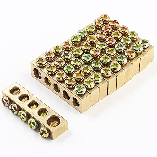 Bonsicoky 10Pcs Terminal Ground Bar Kit, 5 Terminal Positions Electrical Wire Screw Terminal Brass Grounding Bars