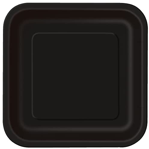 Unique- Piatti Ecologici Quadrati di Carta-23 cm-Colore Nero-Confezione da 14, Black, 32060EU