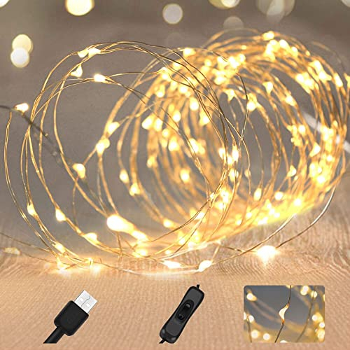 WALCHO Guirlande lumineuse alimentée par USB, 120 LED 12m/39FT avec guirlandes lumineuses étanches pour chambre à coucher Jardin Mariage Noël Décoration extérieure et intérieure-Blanc chaud