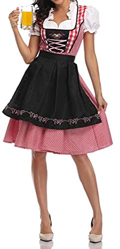 Nationell stil ölfest maid kostym bayersk traditionell Oktoberfest Dirndl-klänning med förkläde tjänstflicka uniform kostym utklädnad outfit