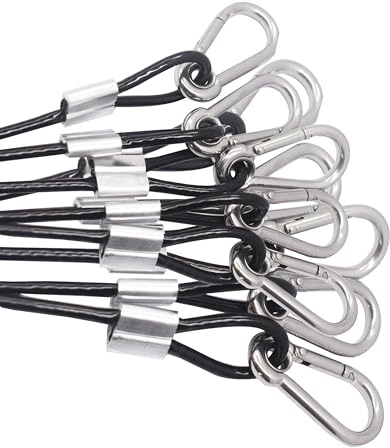 Bytiyar 10 pcs 12 inch Vinyl Cover Coated Stainless Steel Wire Rope Lanyard Cable Tether Safety Strap with Hooks and 2 Loops (4mm Thickness), Black